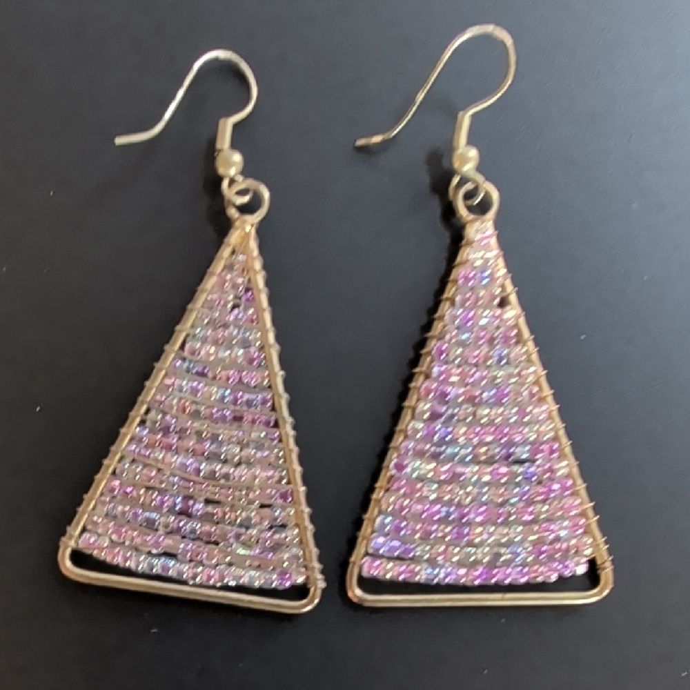 Elegant Gold and Purple Triangle Earrings